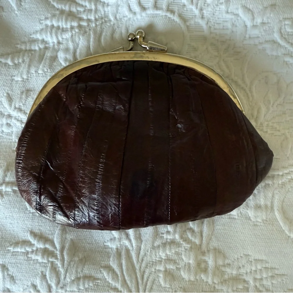 Vintage Leather by the Sea Real Eel Skin Classic Brown Clutch